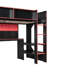 Streamdale Furniture Twin Gaming Loft Bed with Desk Lights and Charging Station