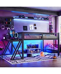 Streamdale Furniture Full Size Gaming Loft Bed with Desk Led Lights Usb Ports and Staircase