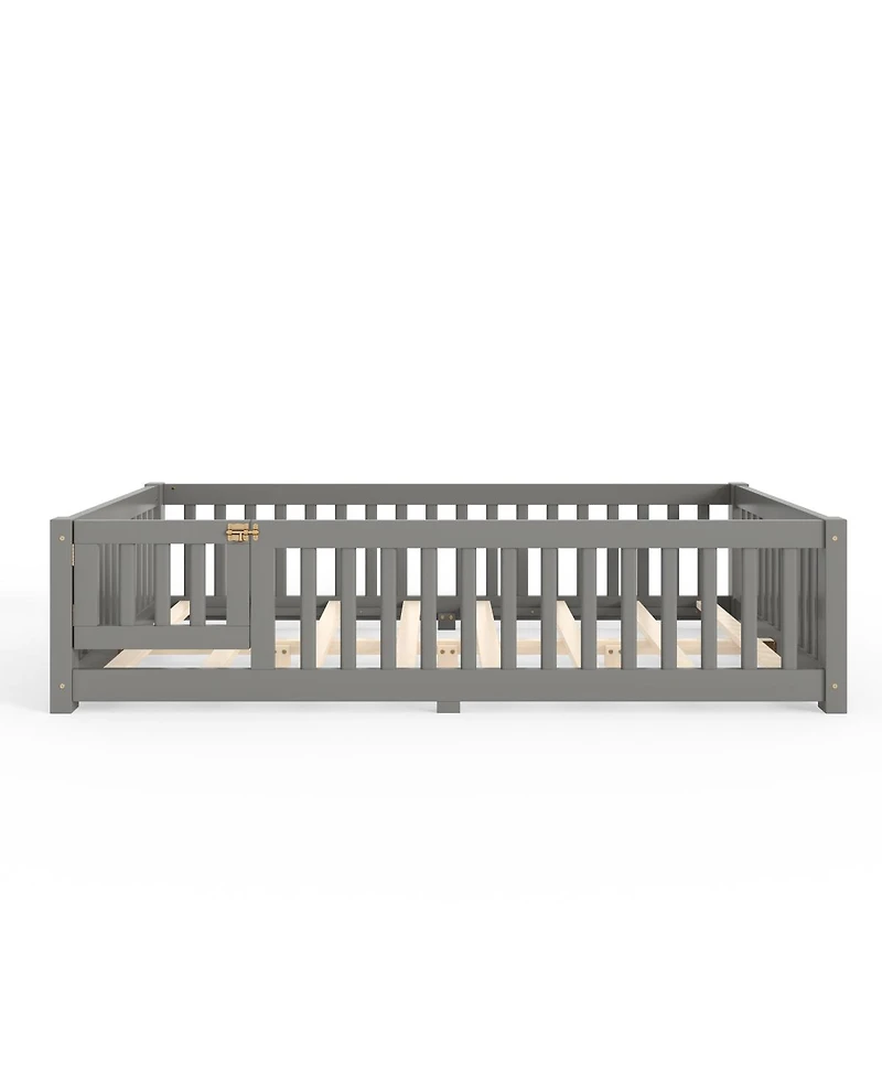 Streamdale Furniture Full Size Bed Floor Bed with Safety Guardrails and Door for Kids