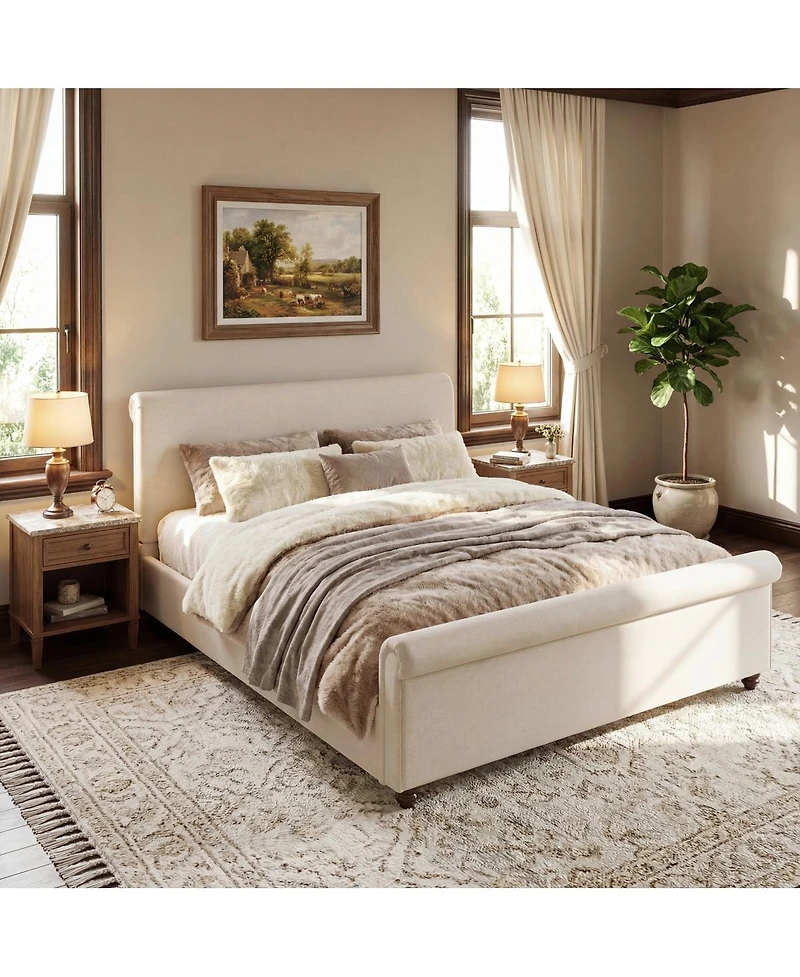 Streamdale Furniture King Size Upholstered Linen Bed Frame with Thick Headboard