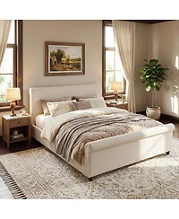 Streamdale Furniture King Size Upholstered Linen Bed Frame with Thick Headboard
