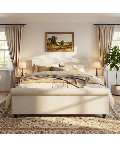 Streamdale Furniture King Size Upholstered Linen Bed Frame with Thick Headboard