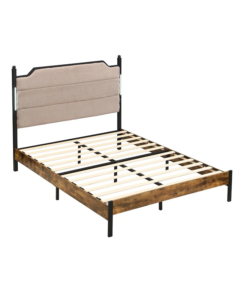 Streamdale Furniture Upholstered Bed Frame with Led Lights Charging Station and 2 Drawers