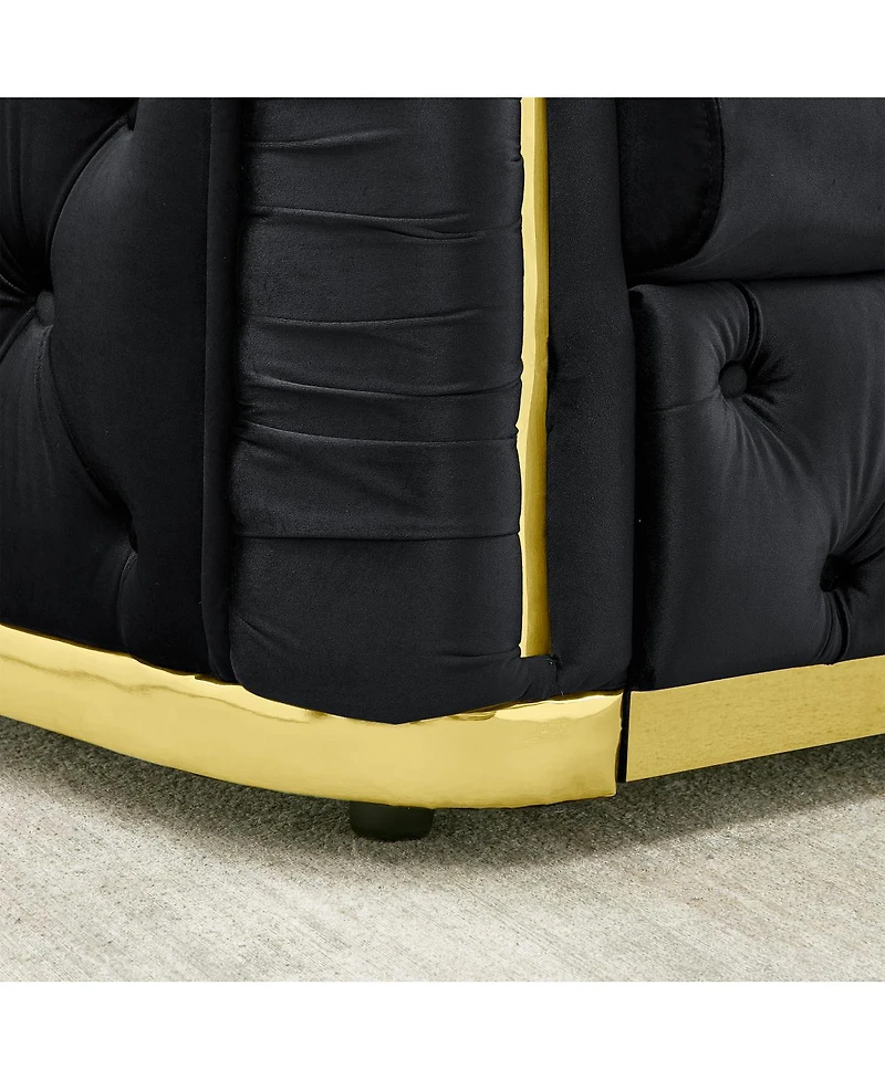 Streamdale Furniture Mid-Century Modern Chesterfield Velvet Armchair with Gold Accents