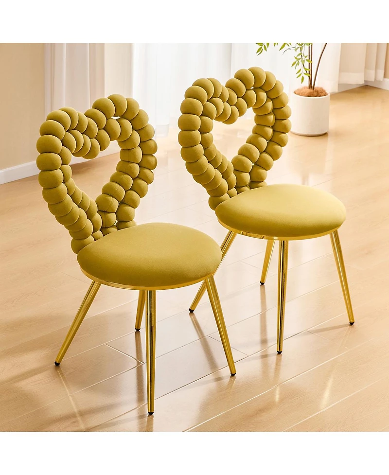 Streamdale Furniture Heart-Shaped Tufted Velvet Accent Chair with Gold Metal Frame