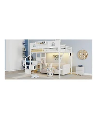 Streamdale Furniture Metal Loft Bed with Stairs Wardrobe and Guardrails