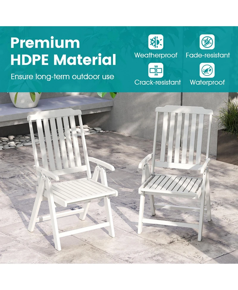 Sugift All-Weather Hdpe Foldable Patio Dining Chair with Armrests