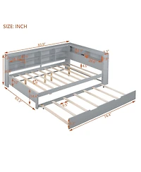Streamdale Furniture Wooden Daybed with Twin Trundle Storage Shelf and Usb Ports