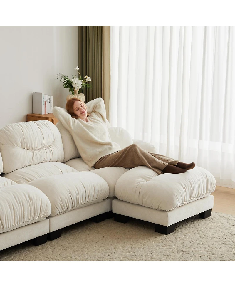 Streamdale Furniture Pleated Chenille 3-Seater Modular L-Shape Sectional Sofa with Ottoman