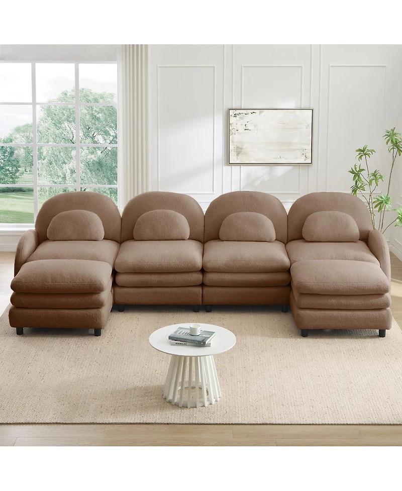 Streamdale Furniture Teddy Fabric -Seat Modular Sofa with Ottomans and Lumbar Pillows