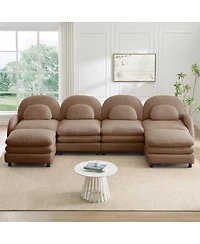 Streamdale Furniture Teddy Fabric -Seat Modular Sofa with Ottomans and Lumbar Pillows
