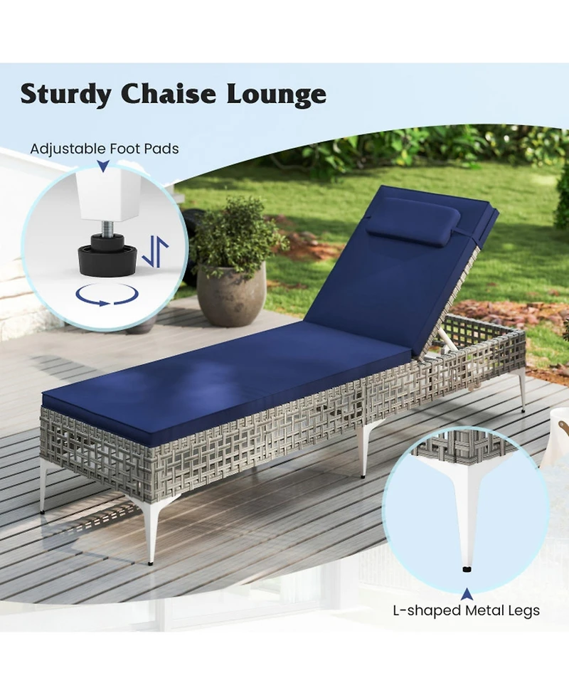 Gouun Set of 2 Patio Chaise Lounge Chair with 6-Level Backrest and Headrest