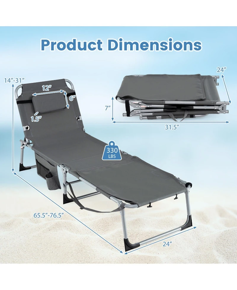Gouun Set of 2 Tanning Chair with Face Arm Holes Portable 4-Level Backrest