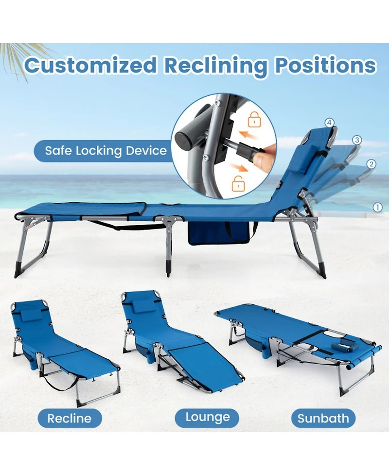 Gouun Set of 2 Portable Tanning Sunbathing Chair with Face Arm Holes 4-Level Tilt