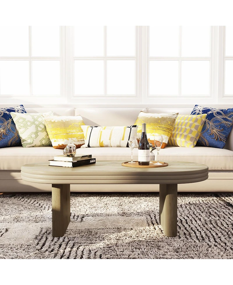 Streamdale Furniture Mid-Century Modern Oval Fluted Wood Coffee Table