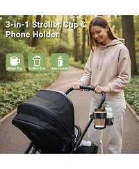 ZealSound 3-in-1 Stroller Cup and Bottle Holder with 360degree(s) Rotating Phone Mount, Universal Fit