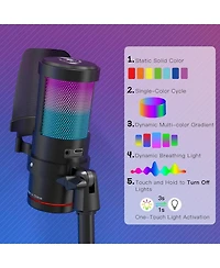 ZealSound Usb Condenser Microphone with Noise Cancellation, Touch Mute, Rgb Light and Volume Control for Streaming, Gaming and Podcasting