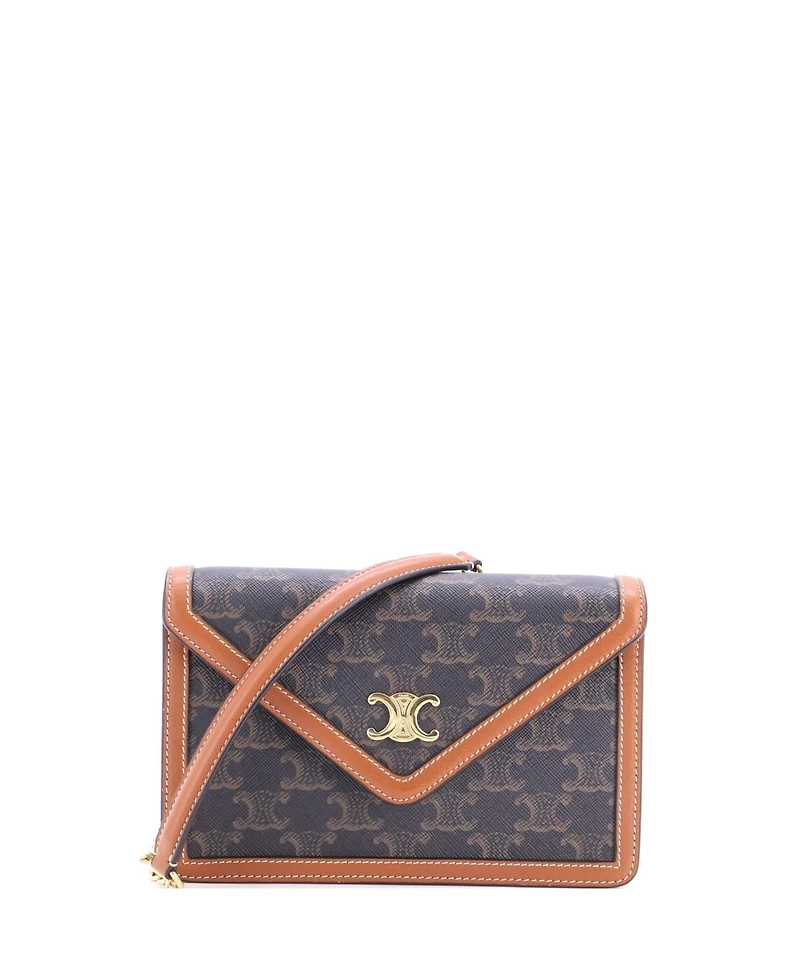 Pre-Owned Celine Triomphe Envelope Flap Wallet on Chain Triomphe Coated Canvas