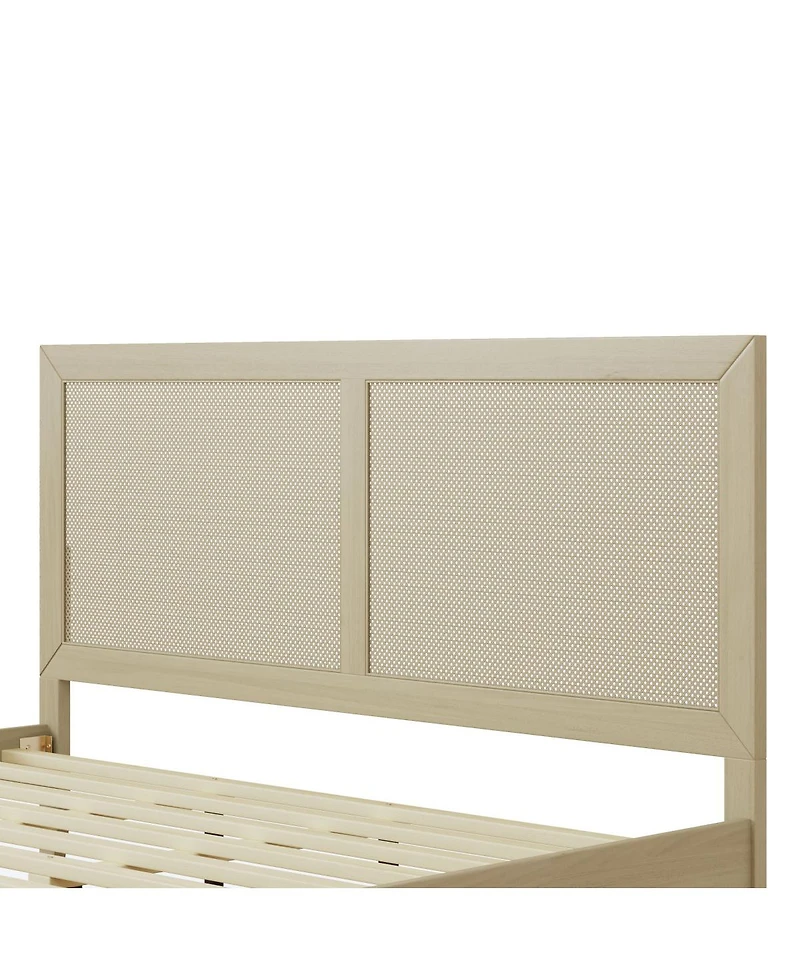 Streamdale Furniture Solid Wood Platform California King Bed With Rattan