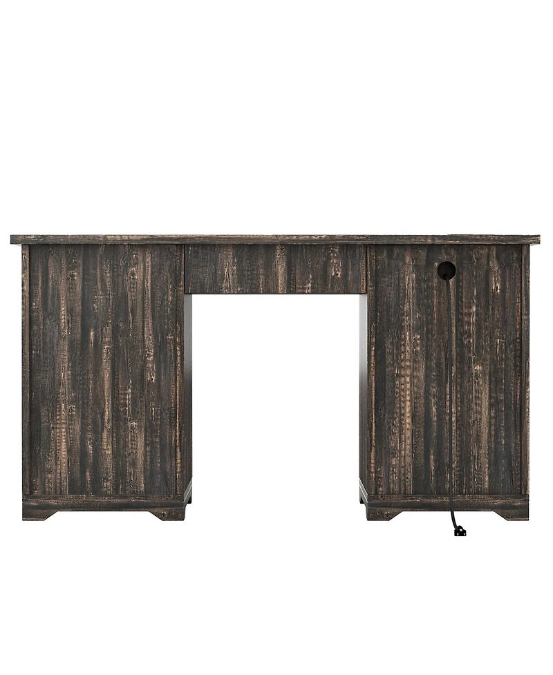 Streamdale Furniture 55'' Farmhouse Executive Desk with Charging Station 5 Drawers and Cabinet