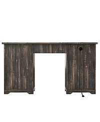 Streamdale Furniture 55'' Farmhouse Executive Desk with Charging Station 5 Drawers and Cabinet