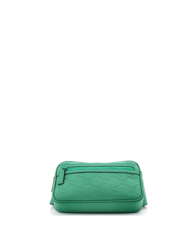 Pre-Owned Gucci Front Zip Belt Bag Gg Rubber Effect Leather