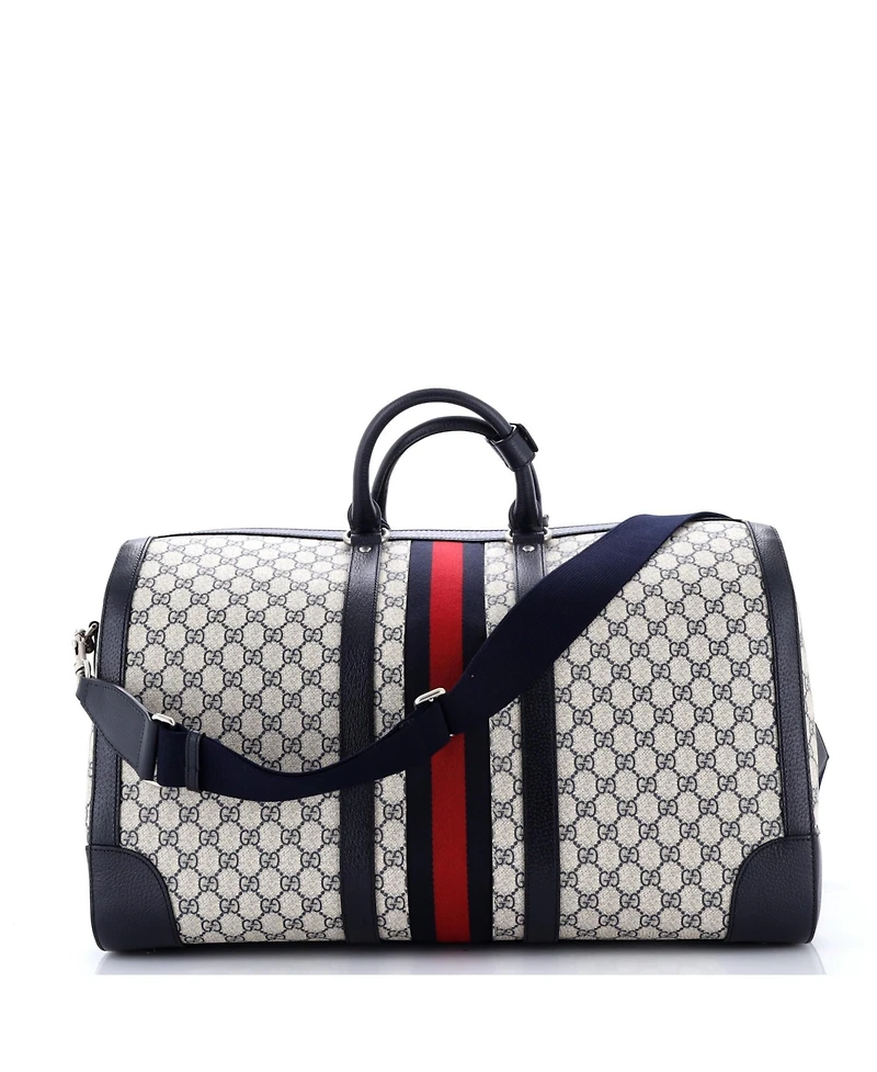 Pre-Owned Gucci Large Savoy Web Convertible Duffle Bag Gg Coated Canvas