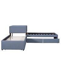 Streamdale Furniture L-Shaped Twin Upholstered Platform Bed with Trundle Drawers