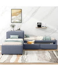 Streamdale Furniture L-Shaped Twin Upholstered Platform Bed with Trundle Drawers