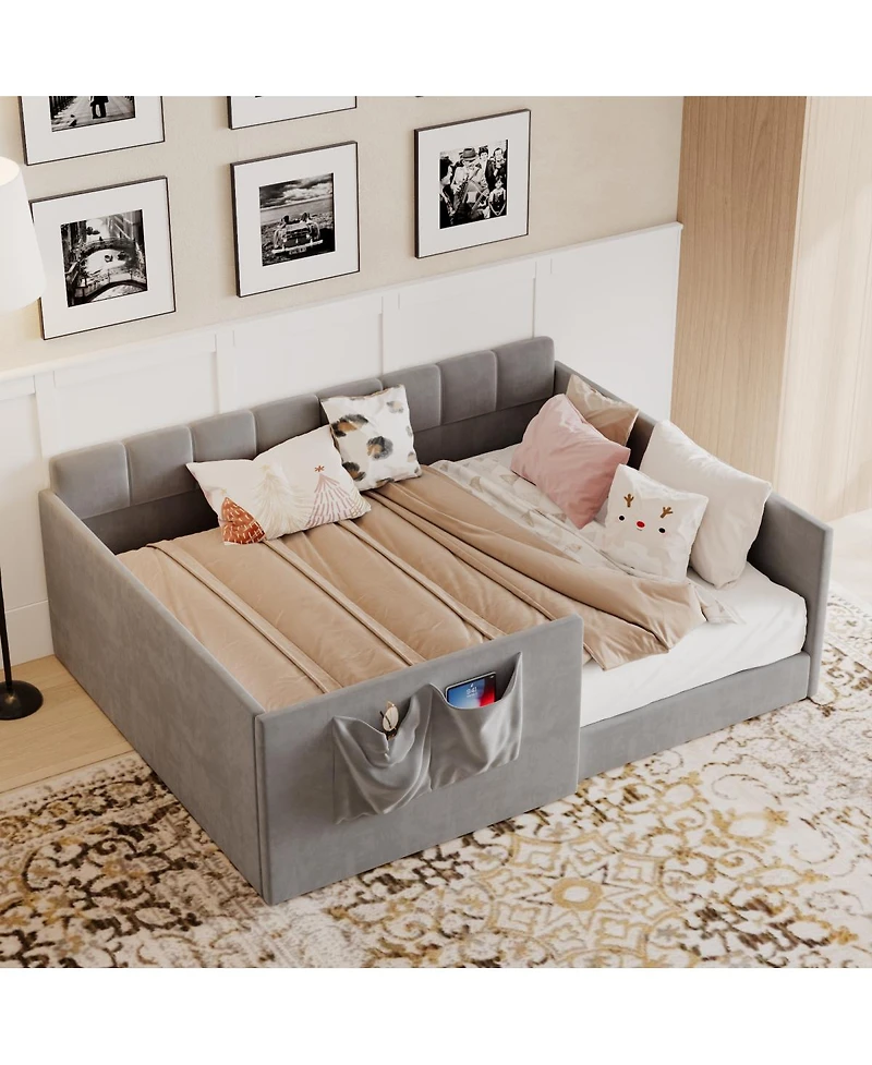 Streamdale Furniture Velvet Upholstered Full Size Daybed with Side Storage Pockets