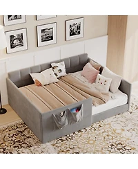 Streamdale Furniture Velvet Upholstered Full Size Daybed with Side Storage Pockets