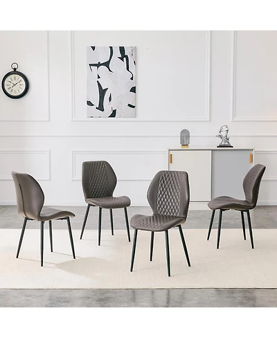 Streamdale Furniture Set of 4 Modern Diamond-Quilted Pu Dining Chairs Metal Legs