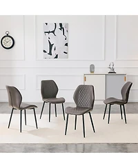Streamdale Furniture Set of 4 Modern Diamond-Quilted Pu Dining Chairs Metal Legs