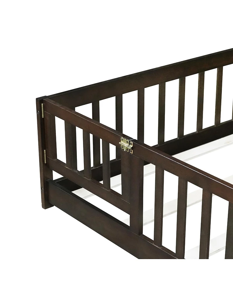 Streamdale Furniture Full Size Floor Bed with Fence and Door Espresso