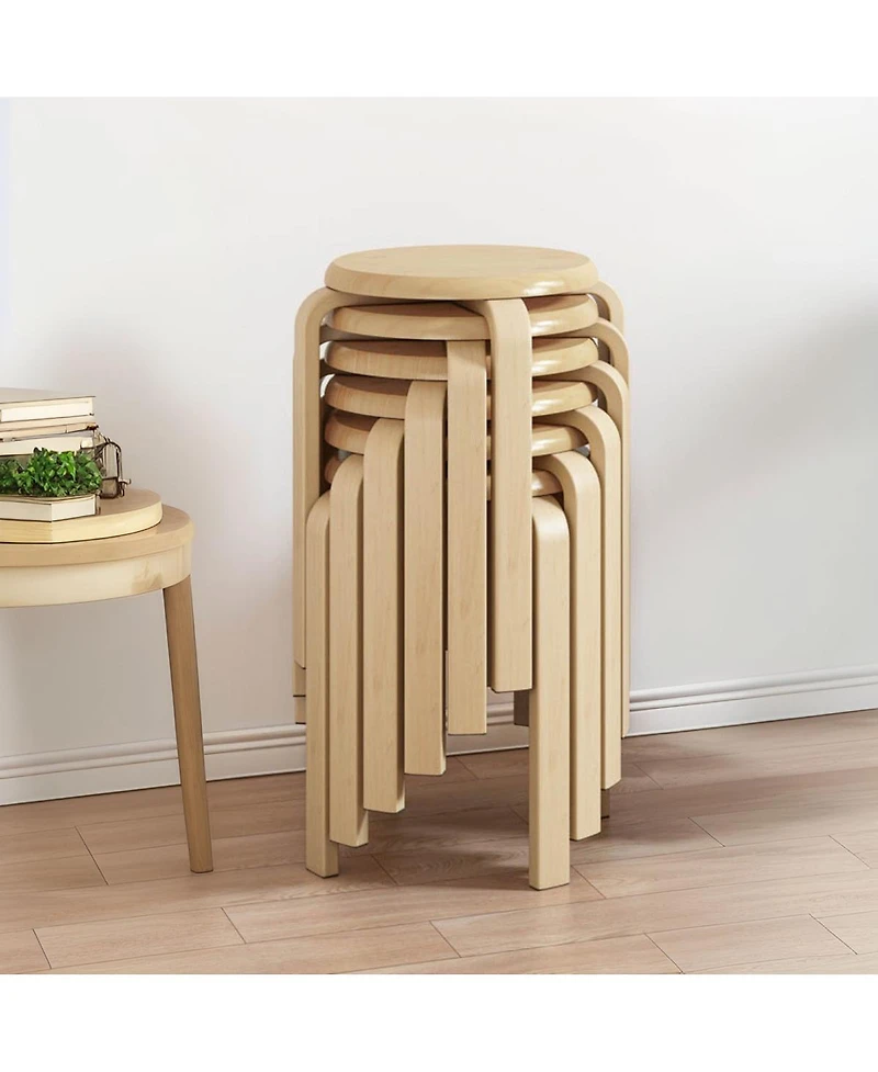 Streamdale Furniture 6-Piece Stackable Bentwood Stool Set 18'' Round Backless Nesting Chairs