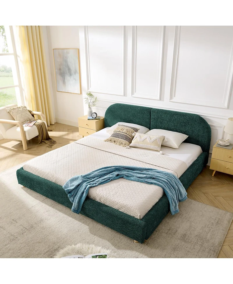 Streamdale Furniture King Size Upholstered Bed Frame Modern Minimalist with Tall Curved Headboard