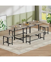 Streamdale Furniture Expandable Dining Table Set for 4-8 with 2 Benches and 2 Stools