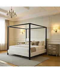 Streamdale Furniture Modern Metal Canopy Bed with Plush Boucle Upholstery King