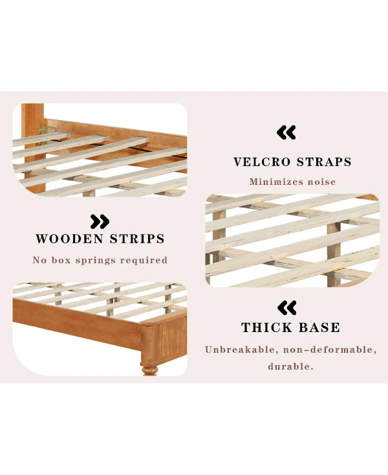 Streamdale Furniture Solid Wood Queen Platform Bed Frame with Tall Headboard No Box Spring Needed