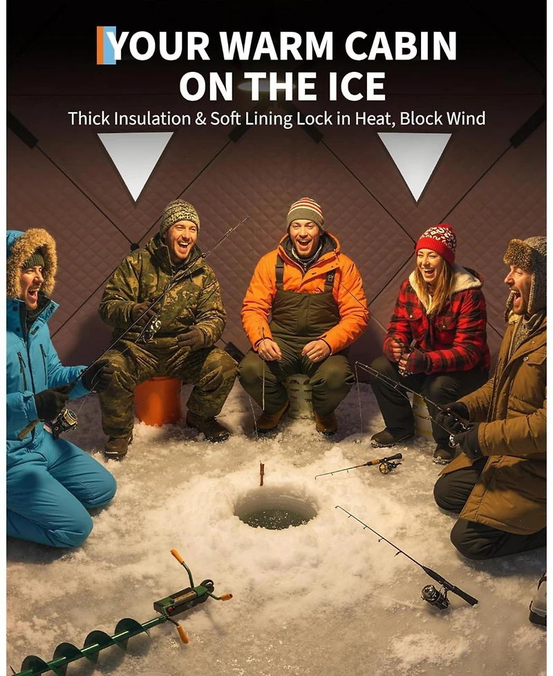 gaomon Insulated Pop-Up Ice Fishing Tent Shelter, 6-8 Person Portable Hub-Style Cabin Shanty, 60-Second Instant Setup, Windproof Thermal