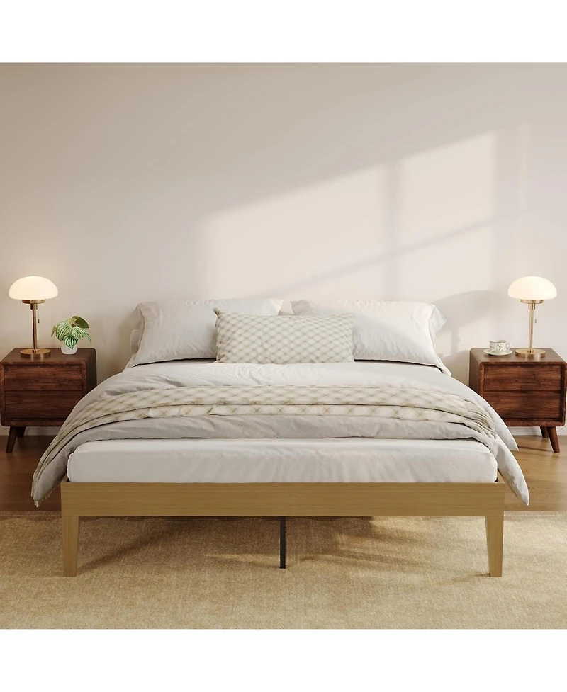 gaomon queen bed frame with 14 Inch sturdy wood platform, strong slat support, noise free design, easy assembly, no box spring needed.