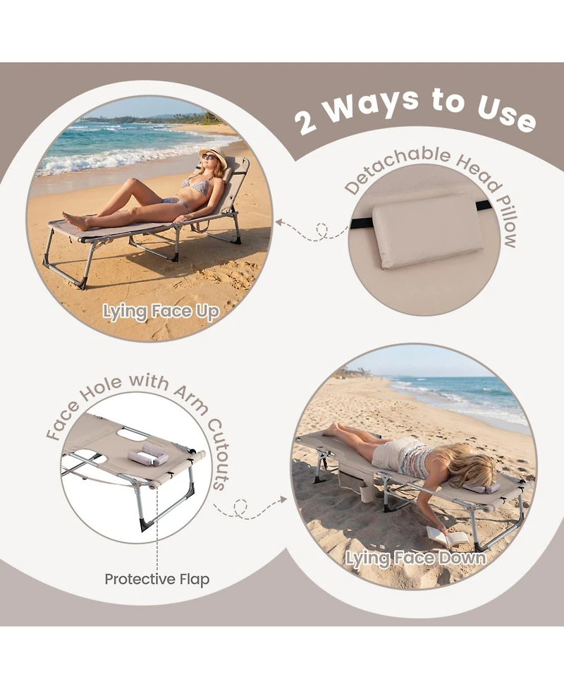 Sugift Portable Sunbathing Chair with Face Hole and 4-Position Backrest