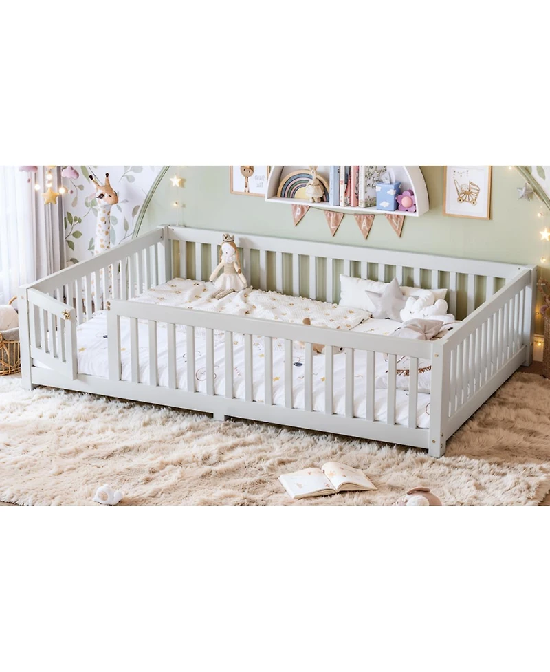 Streamdale Furniture Bed Floor Bed with Safety Guardrails and Door for Kids