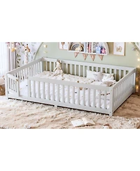 Streamdale Furniture Bed Floor Bed with Safety Guardrails and Door for Kids