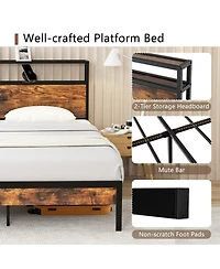 Gouun Bed Frame with Storage Headboard and Charging Station