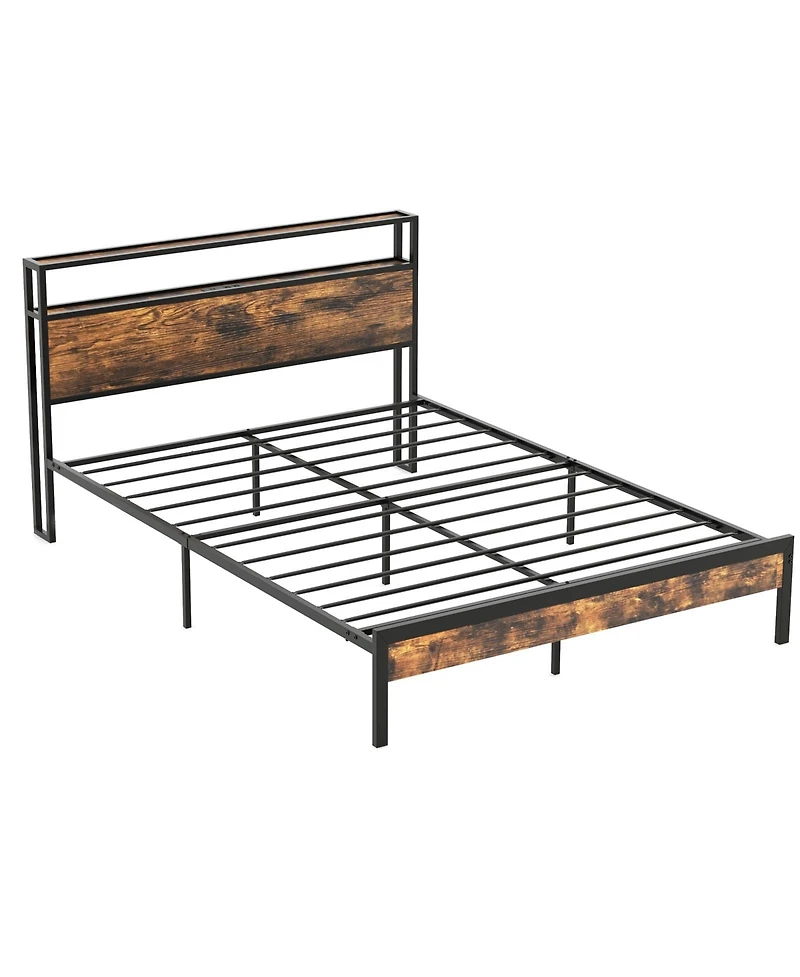 Gouun Bed Frame with Storage Headboard and Charging Station