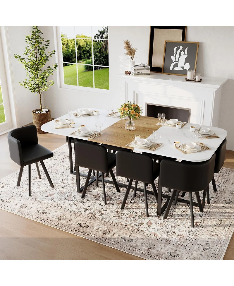 Streamdale Furniture 9 Piece Square Faux Marble Dining Set with 8 Pu Leather Chairs