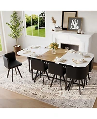 Streamdale Furniture 9 Piece Square Faux Marble Dining Set with 8 Pu Leather Chairs