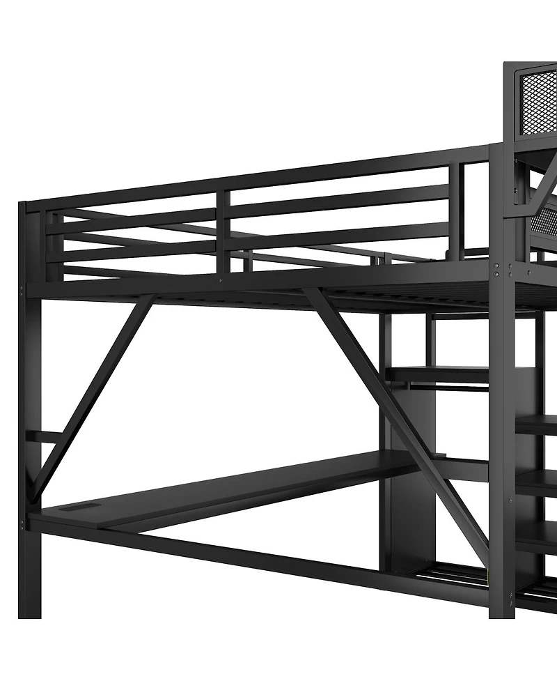 Streamdale Furniture Full Loft Bed with Desk Charging Station and Stairs