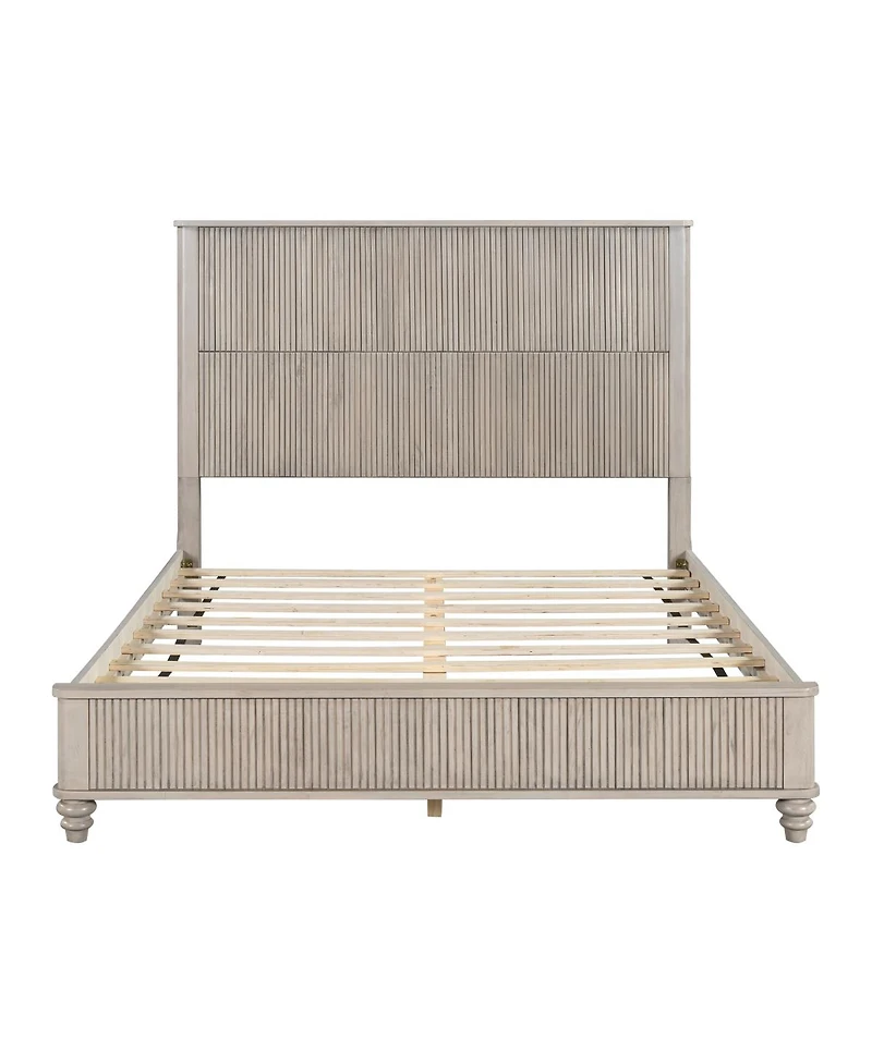Streamdale Furniture Solid Wood Platform Bed Frame with Tall Headboard No Box Spring Needed